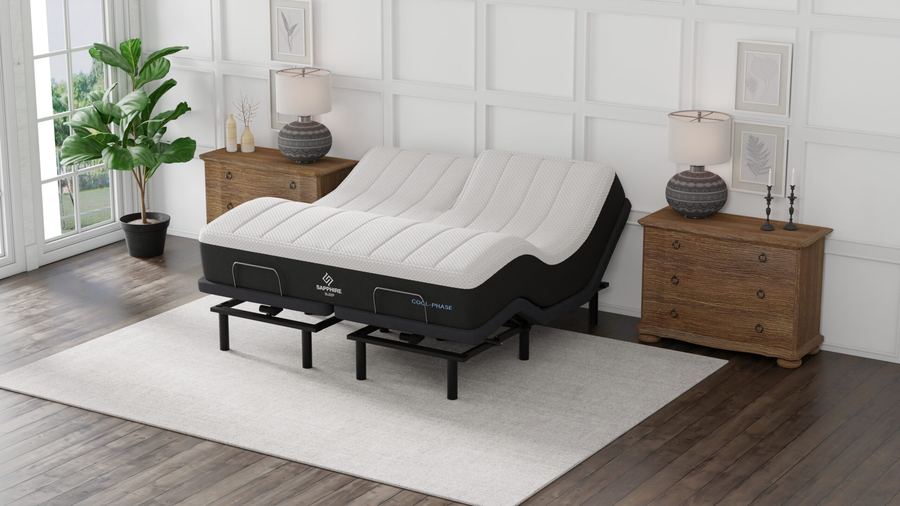Adjustable base with mattress raised for reading