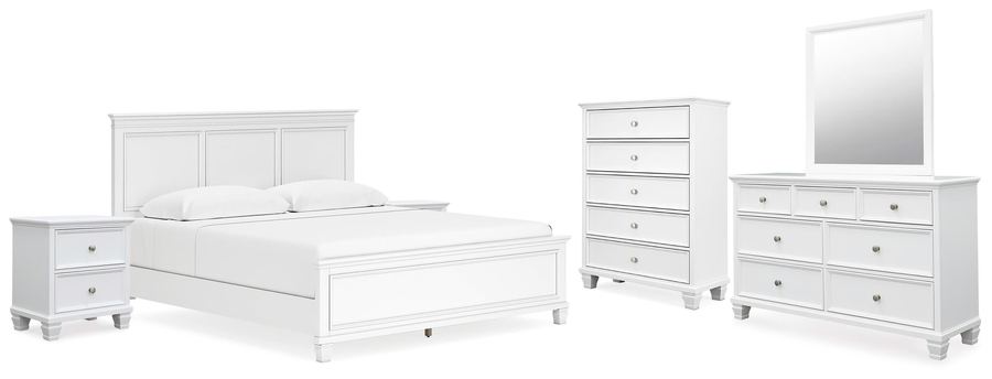 White bedroom set with dresser and mirror