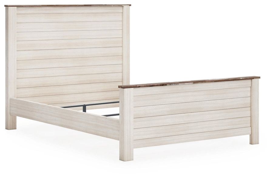 Whitewash shiplap-style bed frame