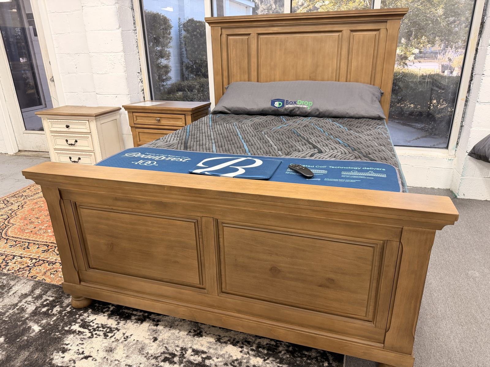 Sleigh bed frame with nightstands
