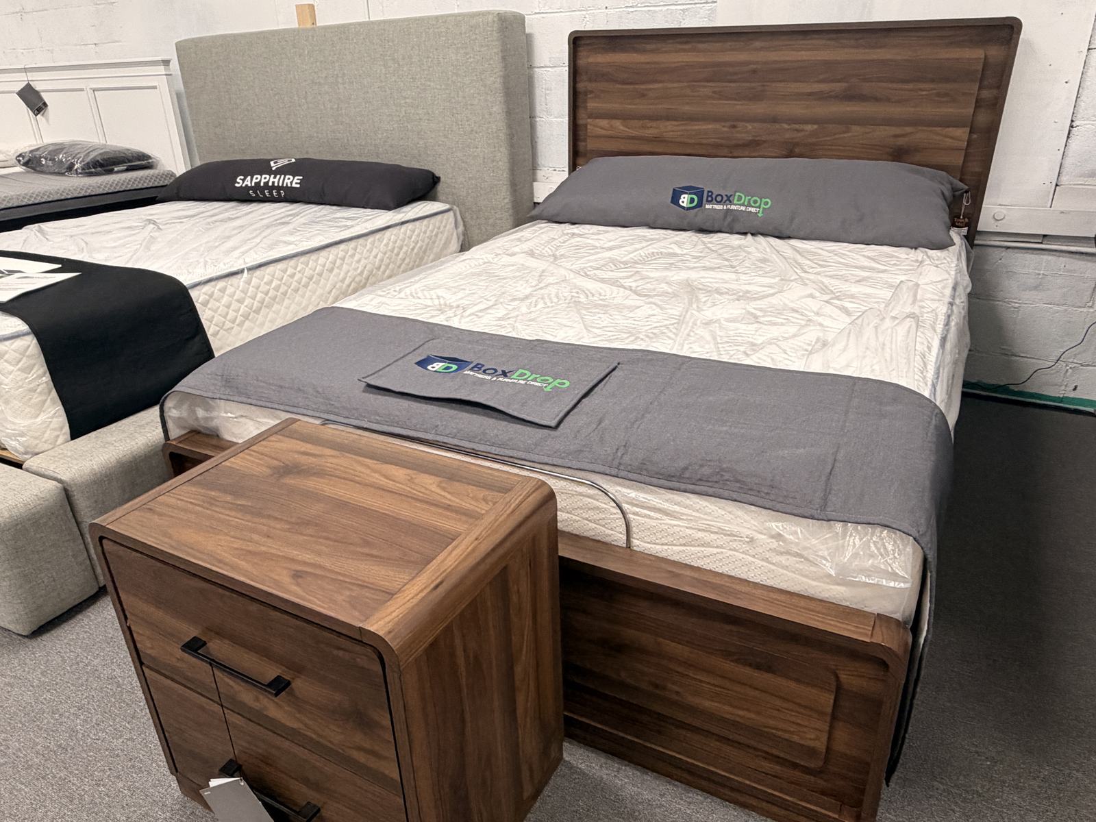 Walnut headboard and nightstand