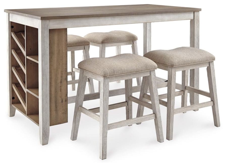 Counter-height table with built-in shelving