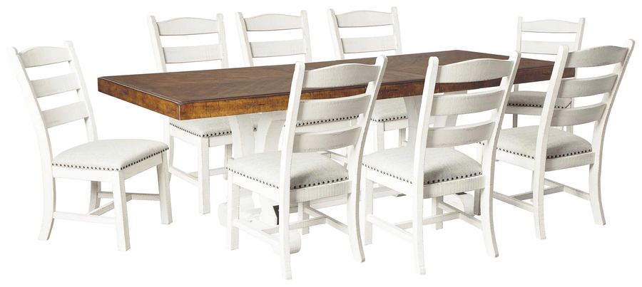 Farmhouse-style table with eight chairs
