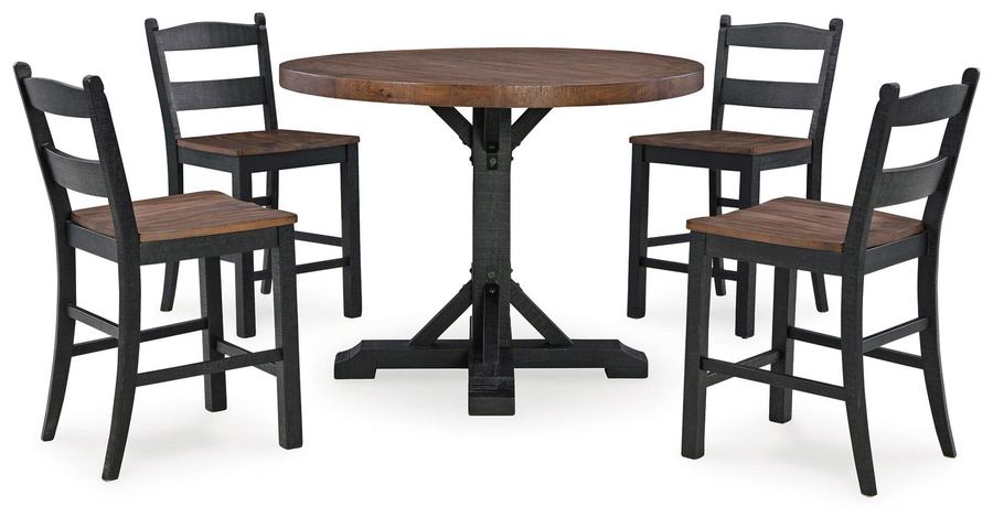 Round pub-height table with four chairs