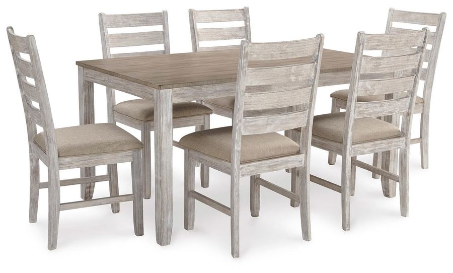 Round pedestal table with black chairs