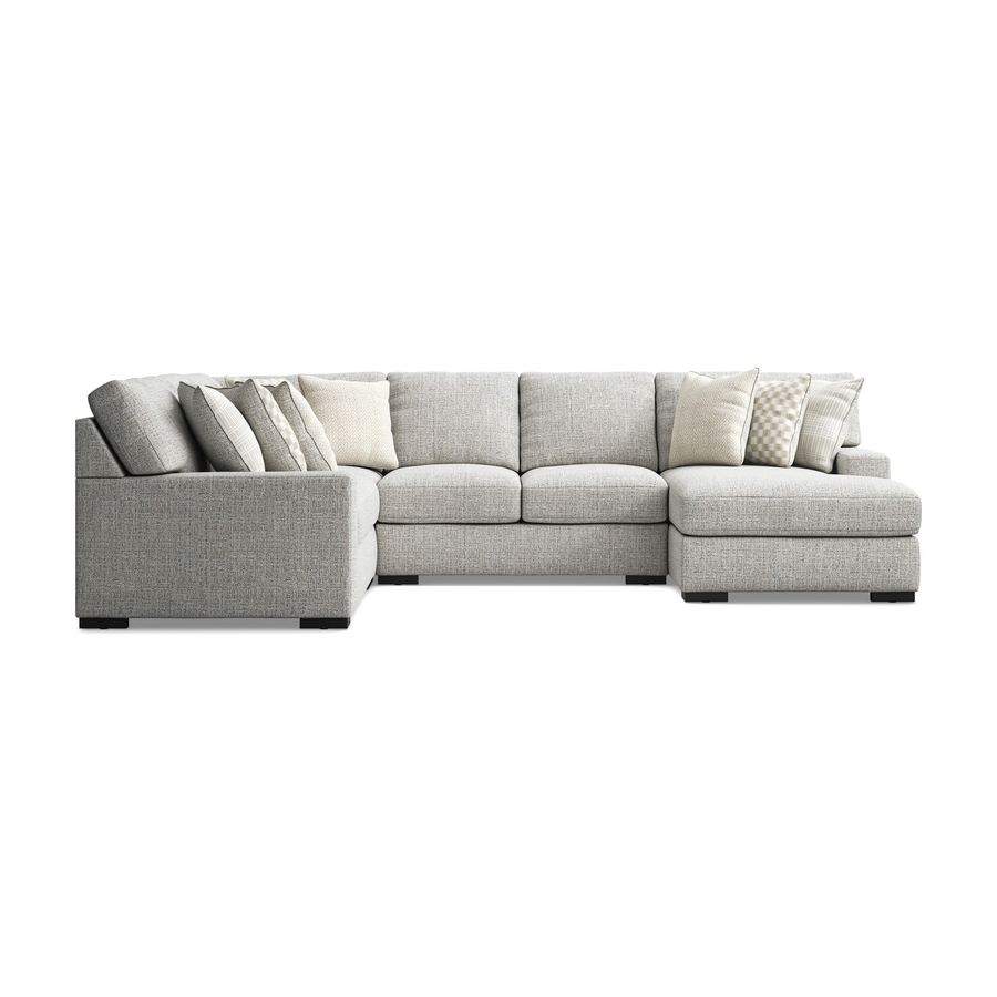 Gray fabric sectional with accent pillows