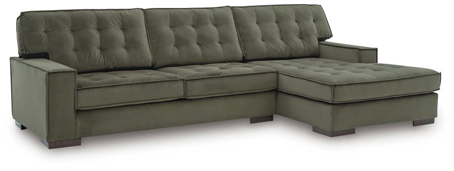 Olive tufted sofa with chaise