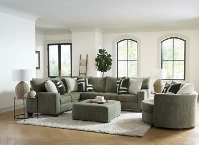 Olive green sectional with swivel chair