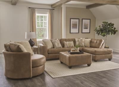 Tan leather sectional with swivel accent chair